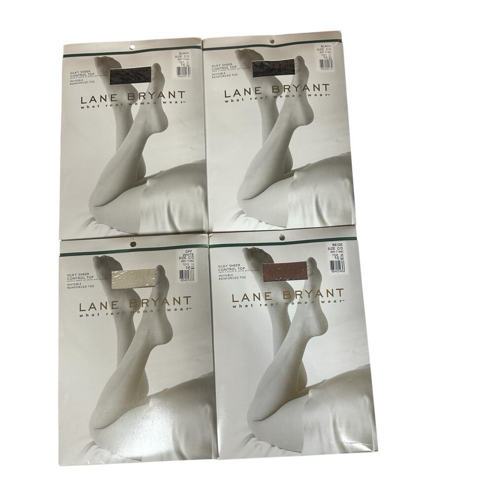 Lane Bryant Silky Sheer Control Top Pantyhose Lot of 4 Black Beige Off White C/D